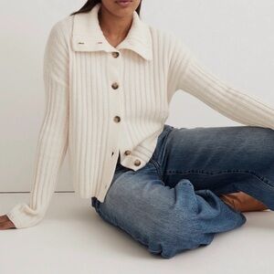 Madwell Oversized Collar Cream Cardigan Wool Blend Cardigan- Sz M